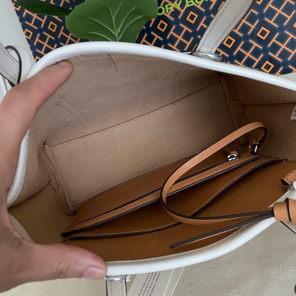 New✨tory burch perry raffia stripe triple compartment small tote - Picture 8 of 15